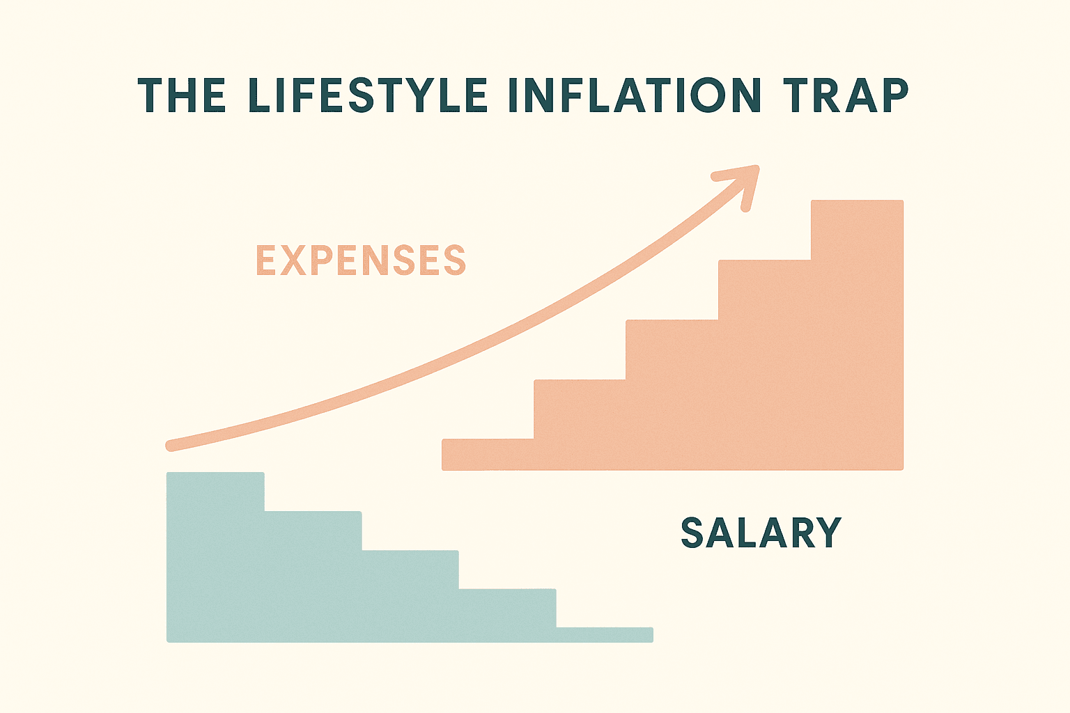 Graph showing how expenses increase faster than salary over time, illustrating the concept of lifestyle inflation.